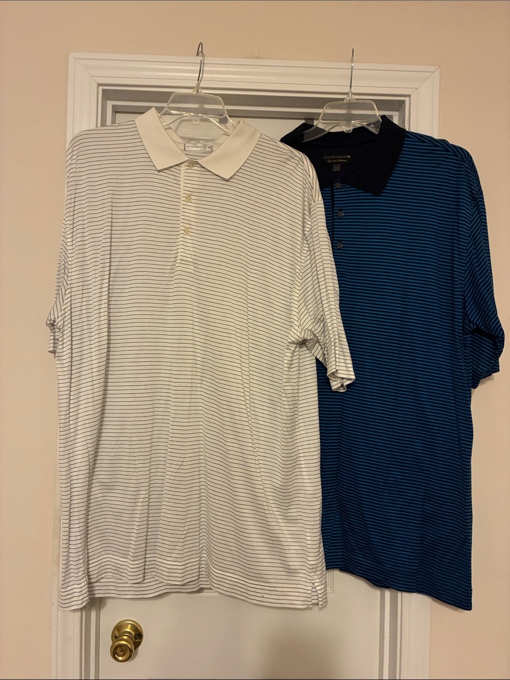 Men’s lot of 2 2XLT Cutter & Buck Striped Polo Pair - White/Black and Blue/Black